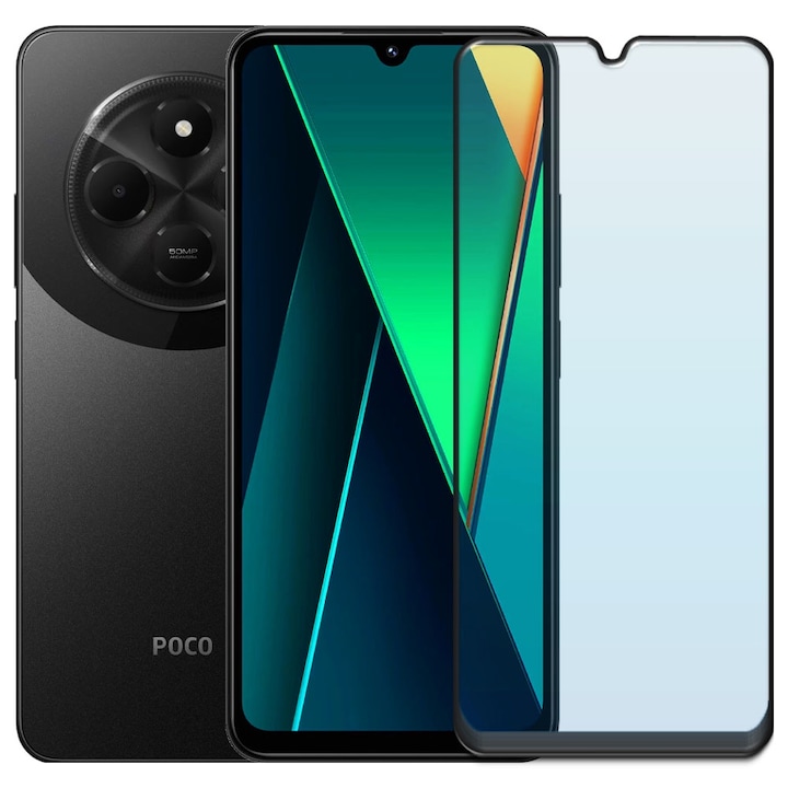Folie din sticla securizata pentru Xiaomi Poco C75, HAMSTERBOX Glass Shield, Protectie completa ecran, Full face, Aplicare rapida, Case Friendly, Transparenta