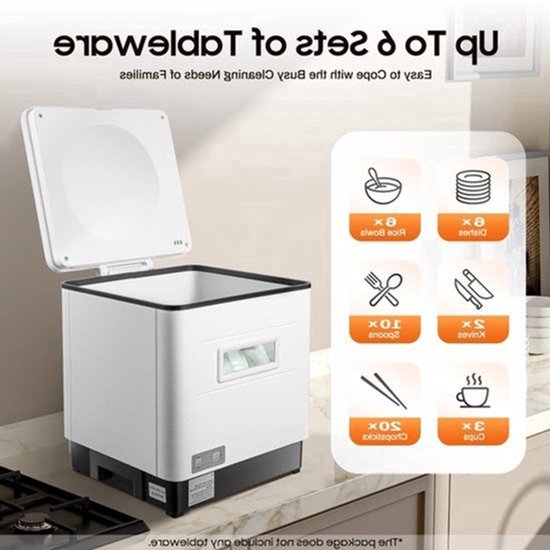 Masina de spalat vase compacta de masa Corenia QRE-2109733, 1500W, 220V, capacitate 41-60 L, alb, cu cos pentru tacamuri
