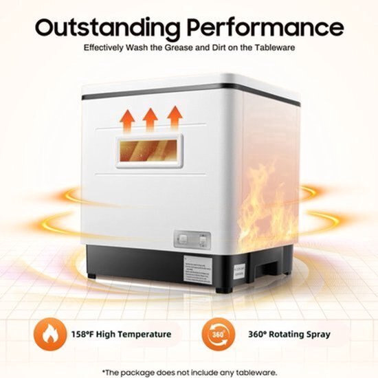 Masina de spalat vase compacta de masa Corenia QRE-2109733, 1500W, 220V, capacitate 41-60 L, alb, cu cos pentru tacamuri