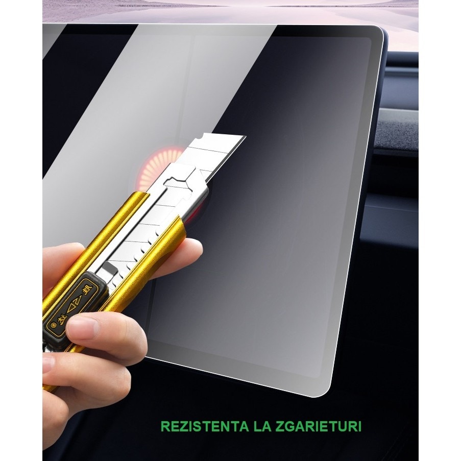 Folie de Sticla Securizata, Damur Innovation, Compatibila cu Tesla Model 3 / Tesla Model Y, Ecran Frontal, Anti Blue-Ray, 4K Ultra HD, Anti-amprenta, 2.5D, Transparent