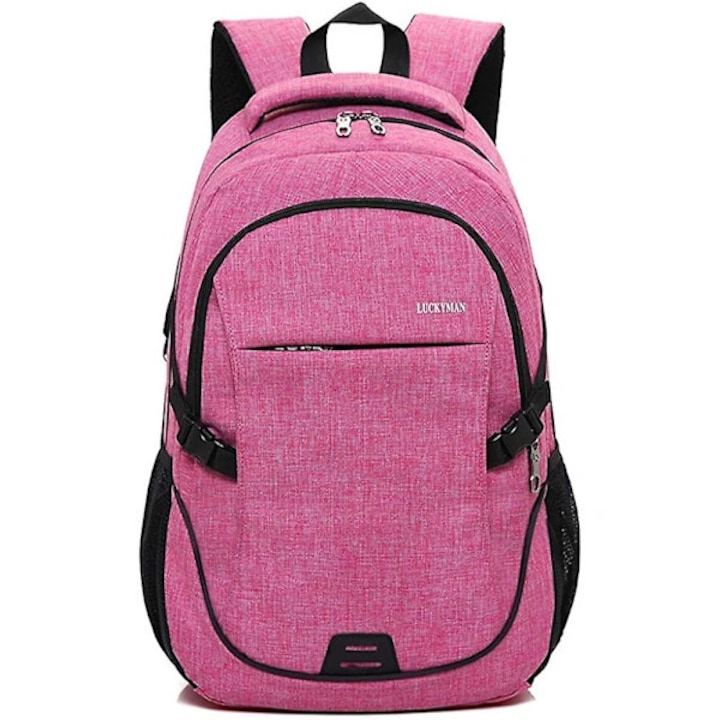 Rucsac laptop, roz/negru, capacitate mare, curele ajustabile, 31x14x50cm