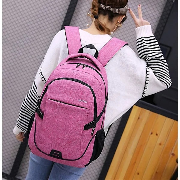 Rucsac laptop, roz/negru, capacitate mare, curele ajustabile, 31x14x50cm