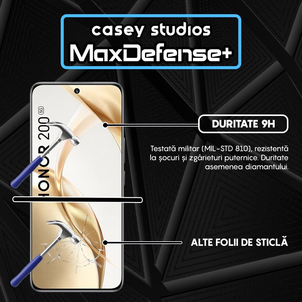 Folie Sticla CASEY STUDIOS™ compatibila cu Honor 200, Ultra HD, Anti Zgarieturi, Anti Amprente, Anti Socuri, Margini Negre, Full Cover 3D, Duritate Militara