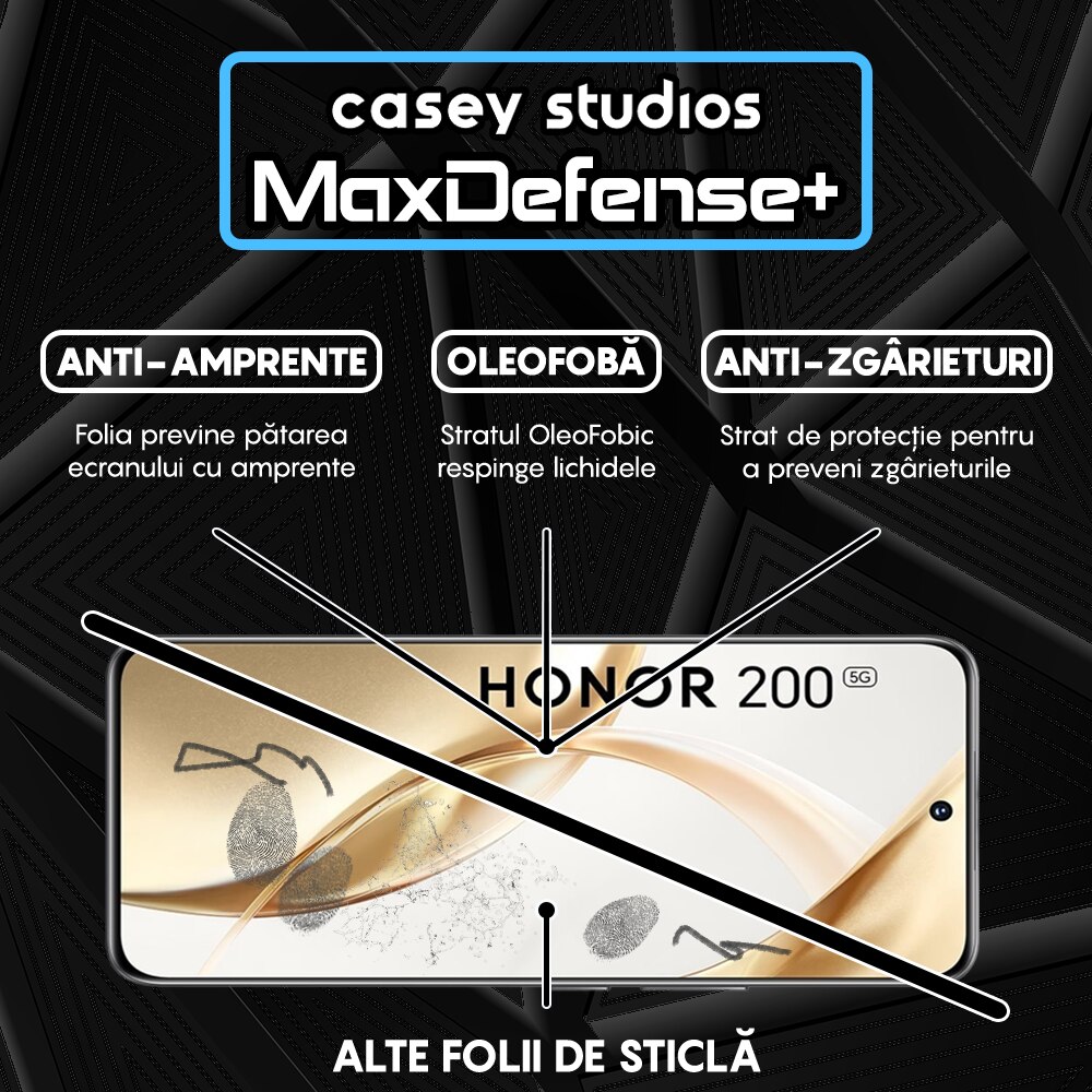 Folie Sticla CASEY STUDIOS™ compatibila cu Honor 200, Ultra HD, Anti Zgarieturi, Anti Amprente, Anti Socuri, Margini Negre, Full Cover 3D, Duritate Militara