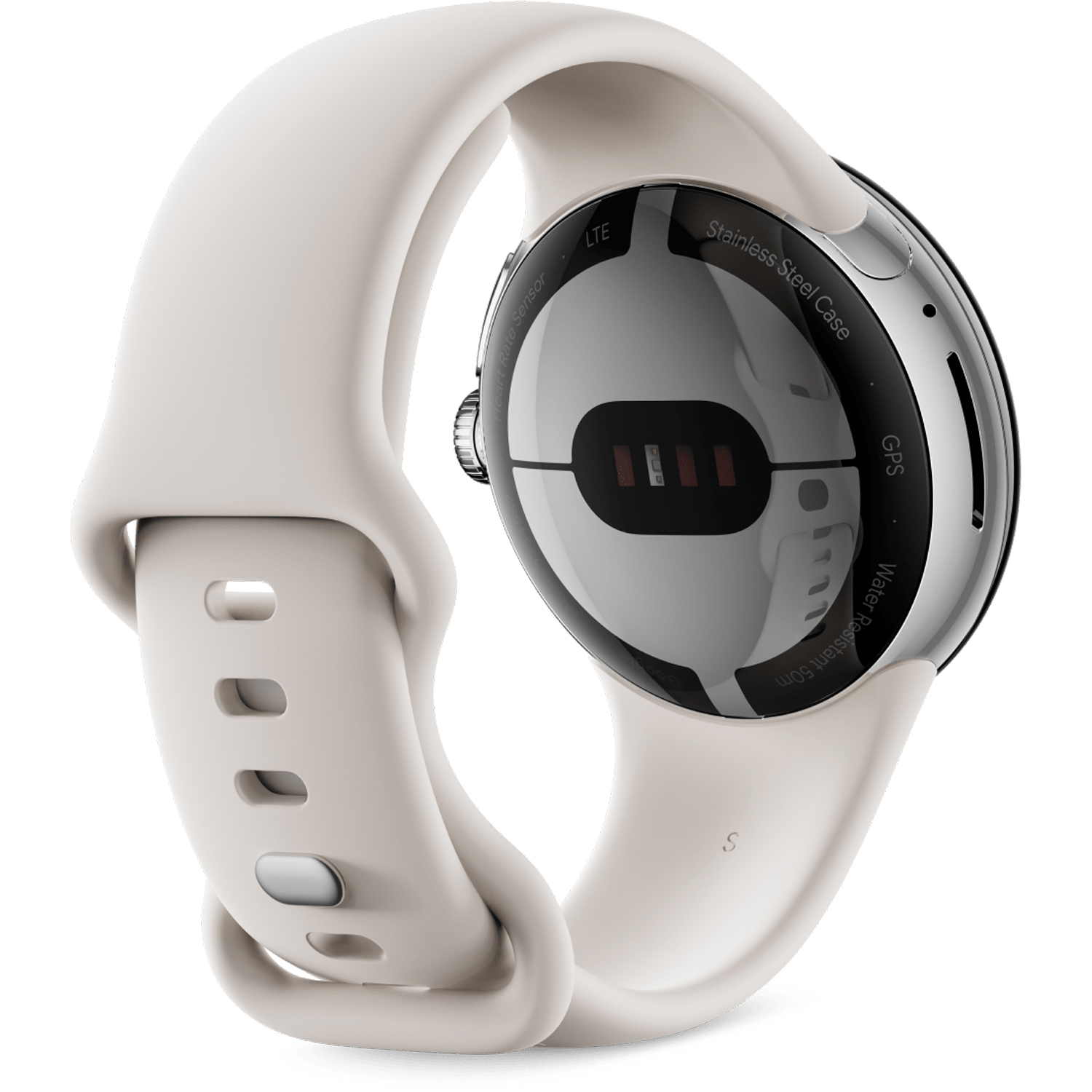 Ceas Smartwatch Google Pixel Watch, GPS + Cellular, Polished Silver Stainless Steel Case, Chalk Active band