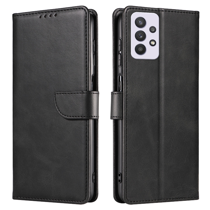 Husa din piele pentru Samsung Galaxy A52s, inchidere magnetica, suport card, suport, neagra