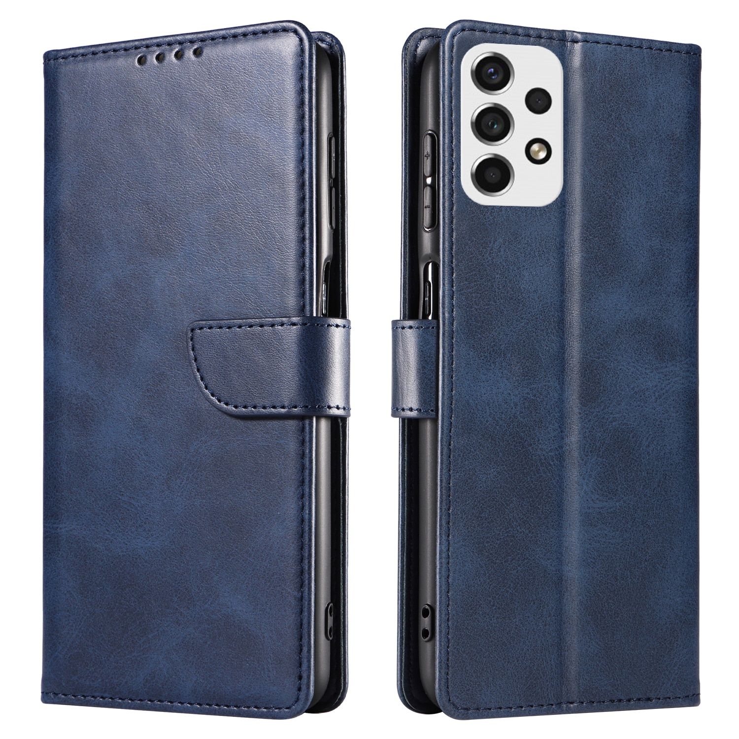 Husa din piele pentru Samsung Galaxy A73 5G, inchidere magnetica, suport card, suport, albastra