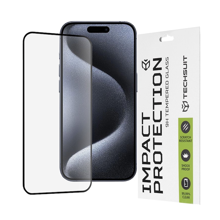 Folie telefon sticla Techsuit pentru iPhone 15 Pro, negru