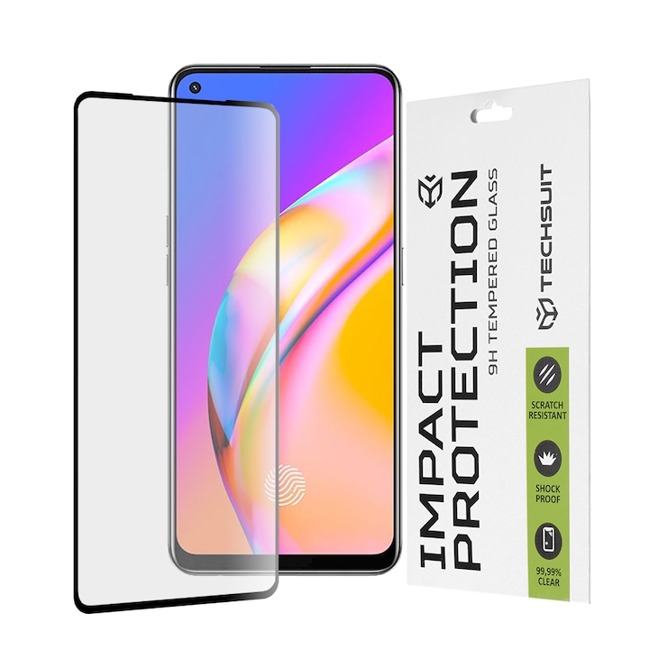 Protector de sticla pentru Oppo A74 4G/A94/A95/Find X5 Lite/Reno5 Lite/Z/Reno7 5G/Realme 9 4G/9 Pro+ - Techsuit Full Cover / Full Glue - Negru
