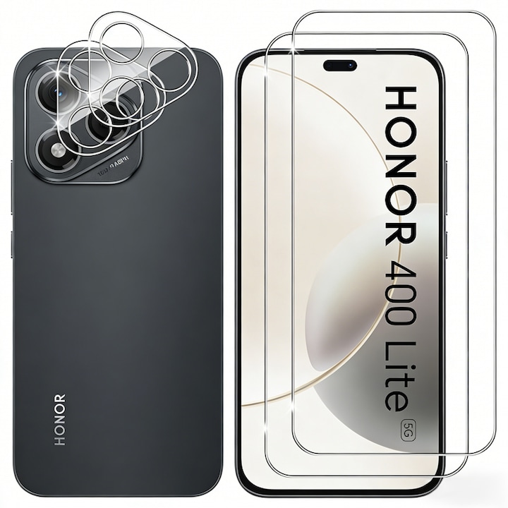 Set 4 folii protectie ecran si lentila camera compatibile cu Honor 400 Lite, sticla securizata, transparent, 0.33mm, 9H