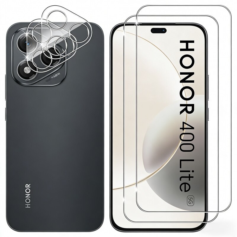 Set 4 folii protectie ecran si lentila camera compatibile cu Honor 400 Lite, sticla securizata, transparent, 0.33mm, 9H