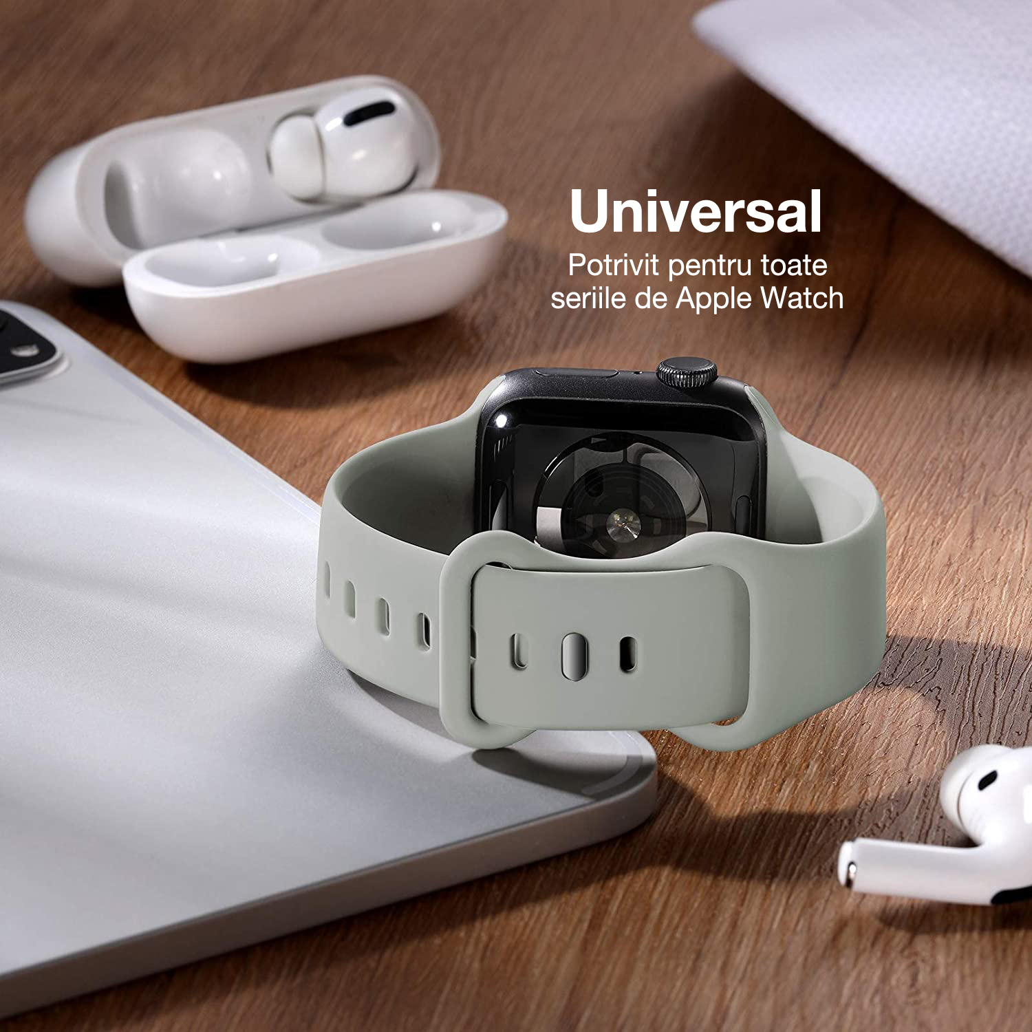 Curea silicon Hoco compatibila cu Apple Watch 1/2/3/4/5/6/SE/7/8, 42/44/45/49mm, Gri