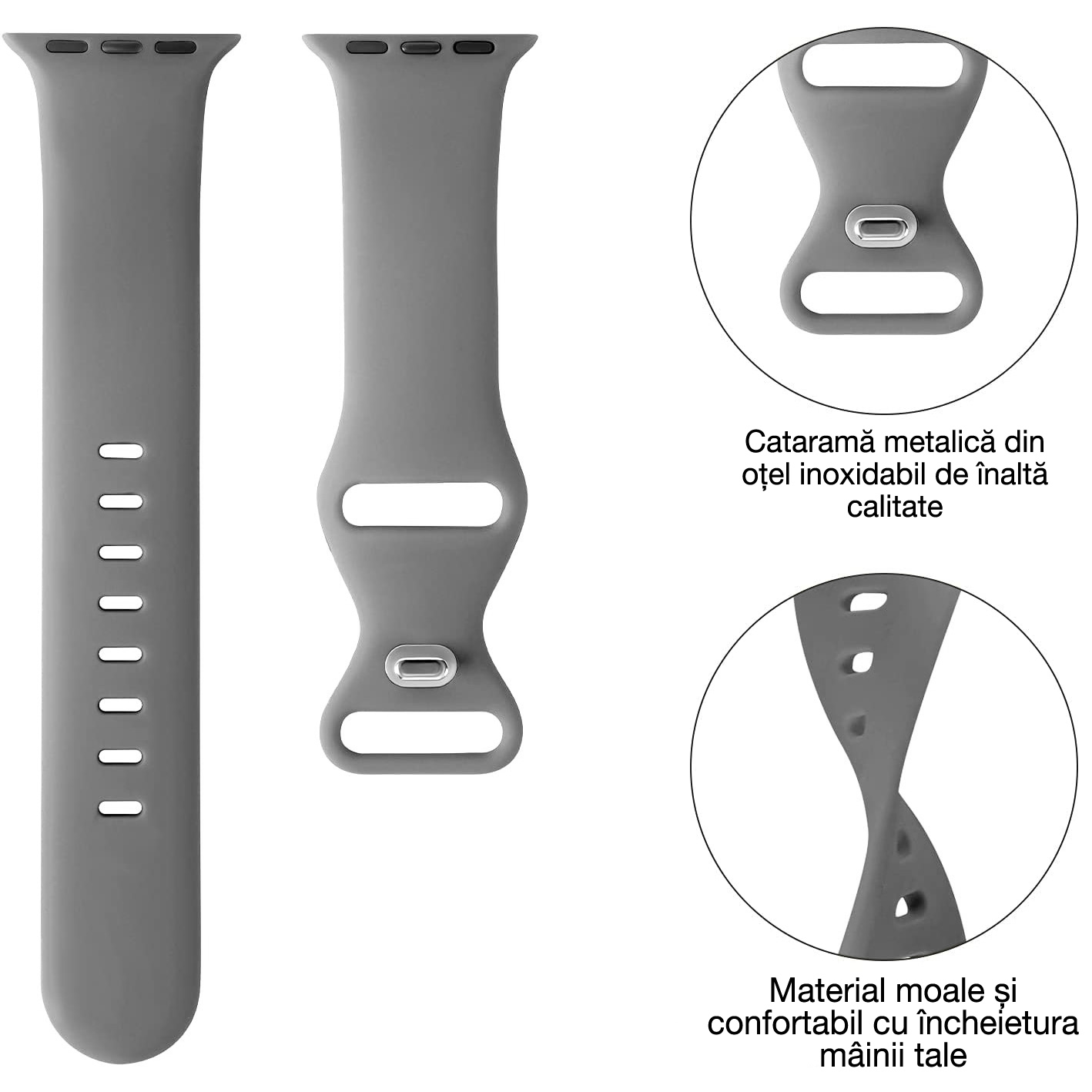 Curea silicon Hoco compatibila cu Apple Watch 1/2/3/4/5/6/SE/7/8, 42/44/45/49mm, Gri