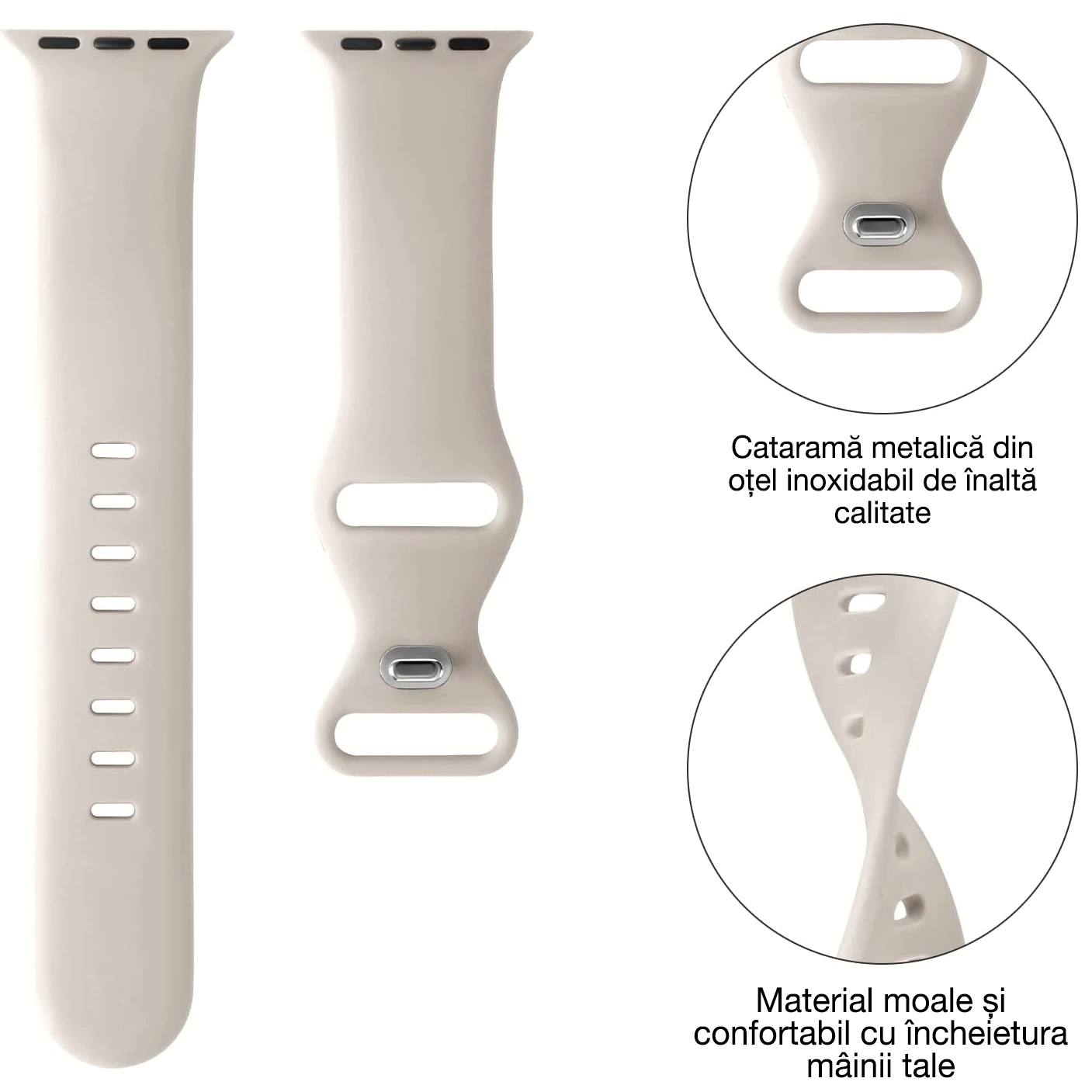 Curea silicon Hoco compatibila cu Apple Watch 1/2/3/4/5/6/SE/7/8, 38/40/41mm, Bej