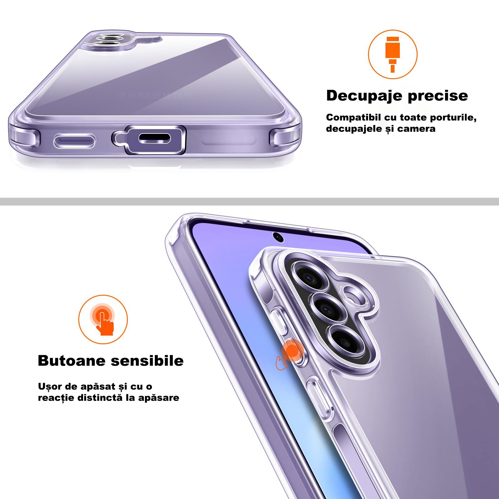 Husa Compatibila cu Samsung Galaxy A57 5G cu 2 folii de Protectie din Sticla Temperata, MOGU Set Protectie 360, Husa Moale din TPU, Anti-Soc, Anti-Ingalbenire, Protectie La Camere, Acoperire Completa, Transparenta