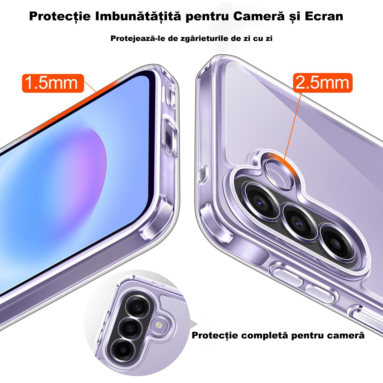 Husa Compatibila cu Samsung Galaxy A57 5G cu 2 folii de Protectie din Sticla Temperata, MOGU Set Protectie 360, Husa Moale din TPU, Anti-Soc, Anti-Ingalbenire, Protectie La Camere, Acoperire Completa, Transparenta