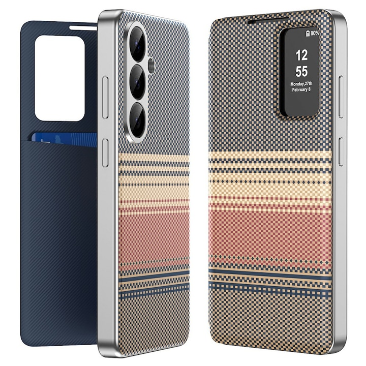 Husa pentru Samsung Galaxy A57 5G Smart View din piele, Model Gradient, Raspuns apel fara deschidere, Protectie 360°, Inchidere Magnetica, Protectie Camera, Protectie Sporita, Maro
