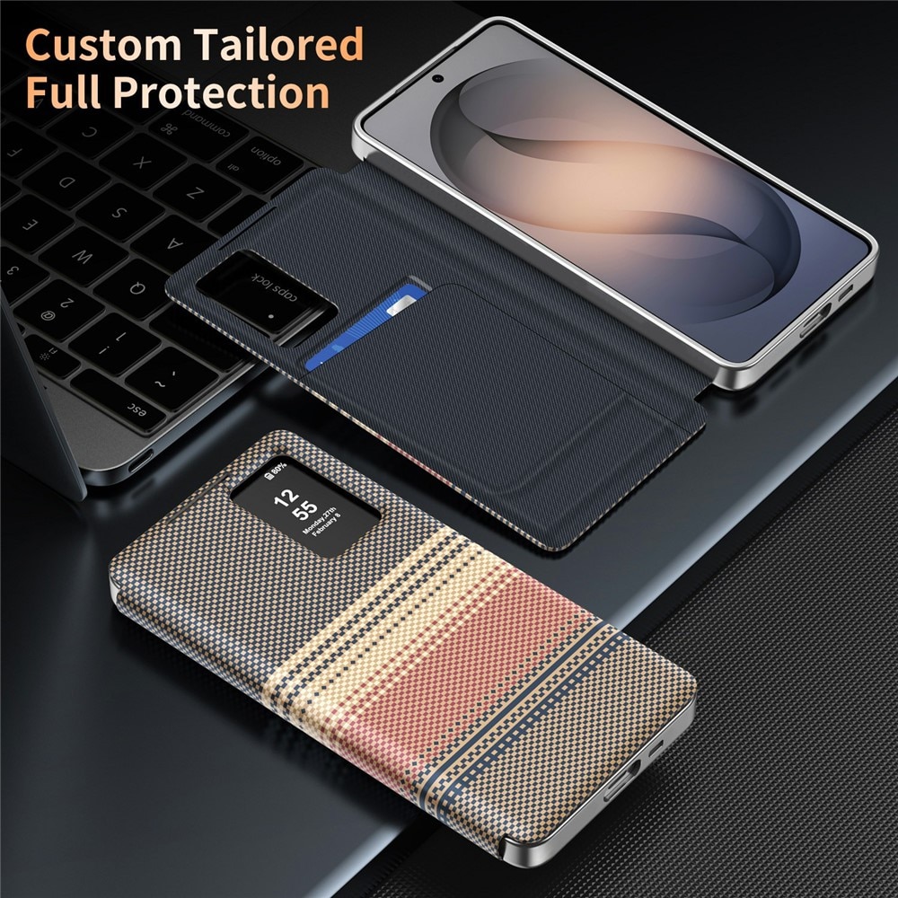 Husa pentru Samsung Galaxy A57 5G Smart View din piele, Model Gradient, Raspuns apel fara deschidere, Protectie 360°, Inchidere Magnetica, Protectie Camera, Protectie Sporita, Maro