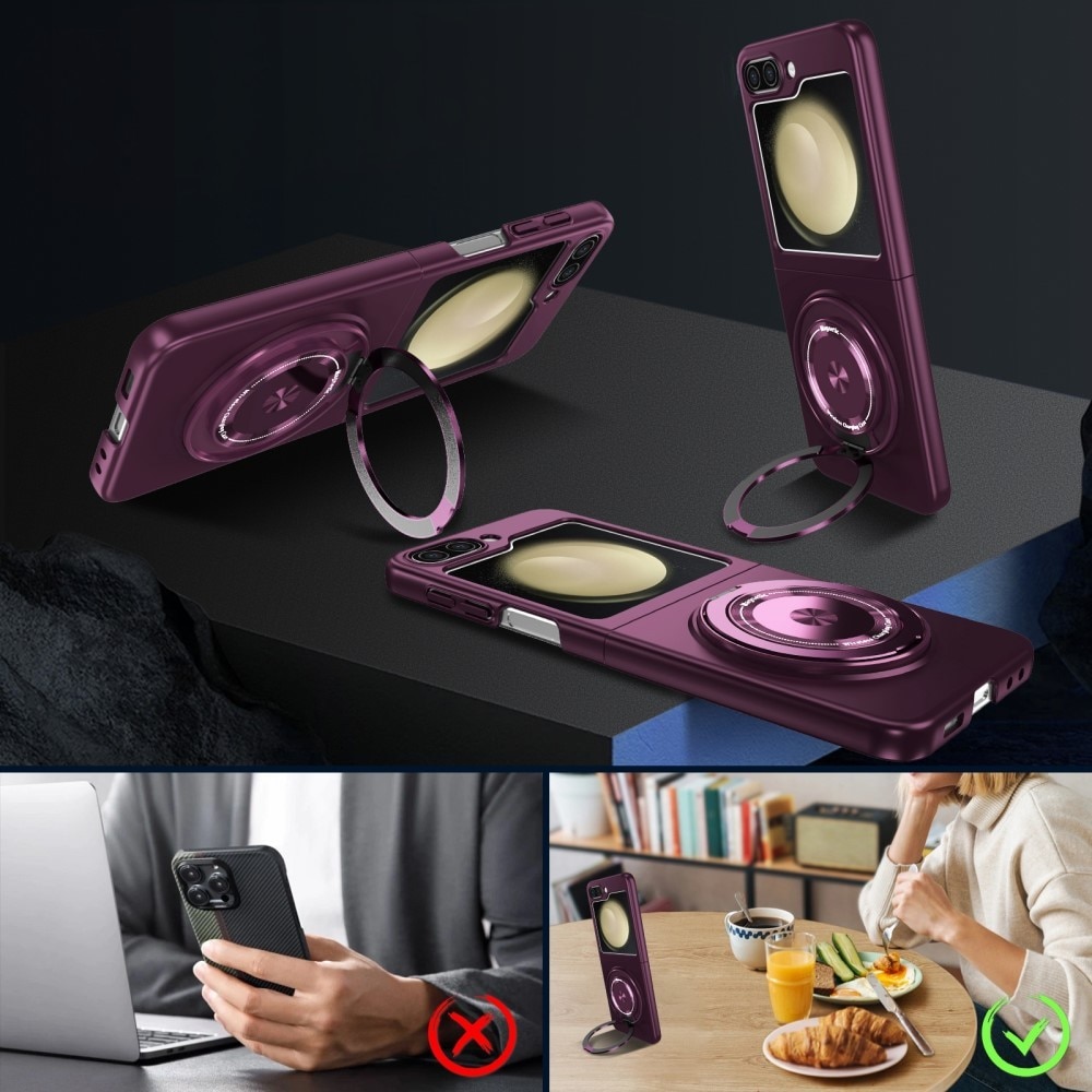 Husa telefon, XGSM, pentru Samsung Galaxy Z Flip5 5G, fioleta, cu functie MagSafe, cu suport pentru deget, Violet