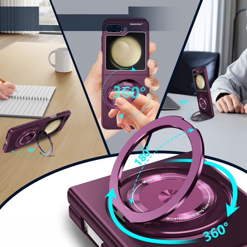 Husa telefon, XGSM, pentru Samsung Galaxy Z Flip5 5G, fioleta, cu functie MagSafe, cu suport pentru deget, Violet