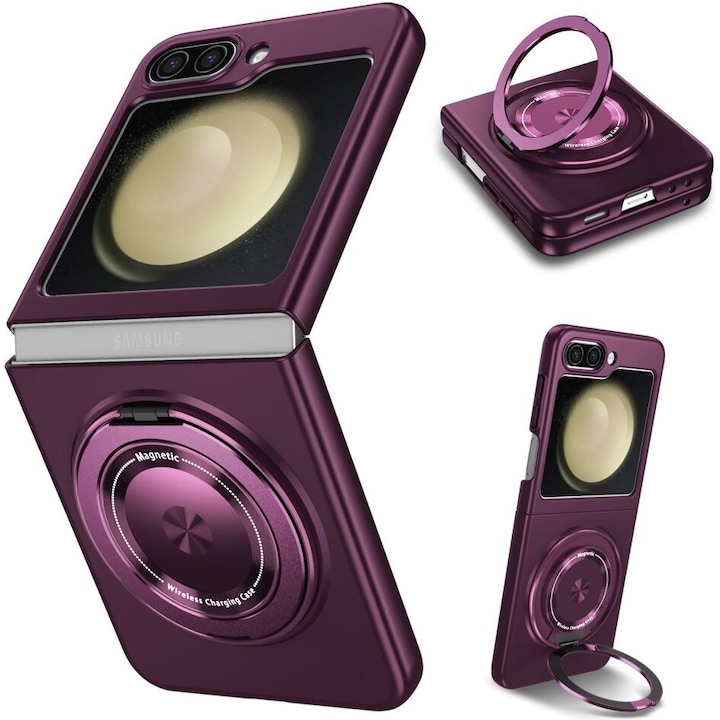 Husa telefon, XGSM, pentru Samsung Galaxy Z Flip5 5G, fioleta, cu functie MagSafe, cu suport pentru deget, Violet