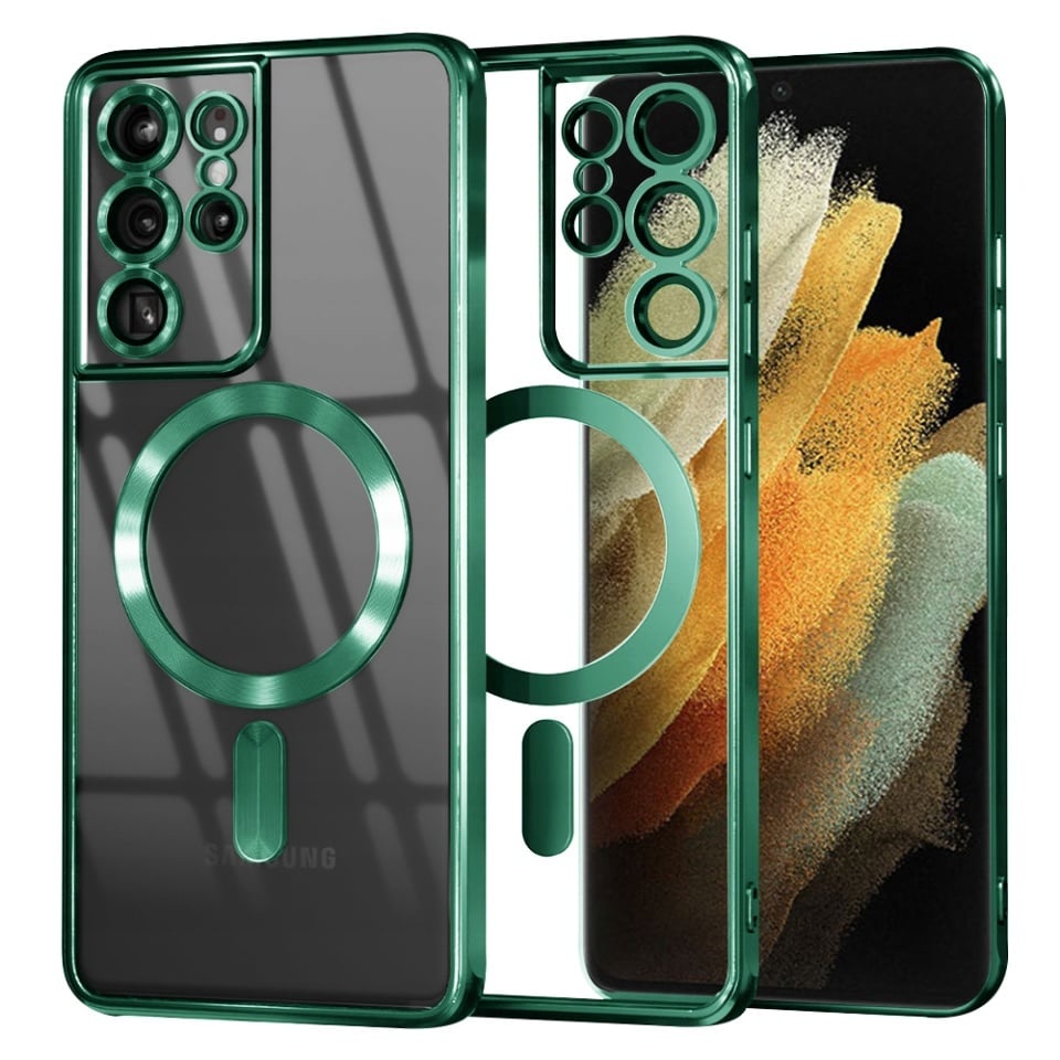 Husa pentru Samsung Galaxy S21 Ultra 5G, SKYDDAR INNOVATION, Luxury Shield Magsafe, Protectie Antisoc, set cu sticker, Verde deschis