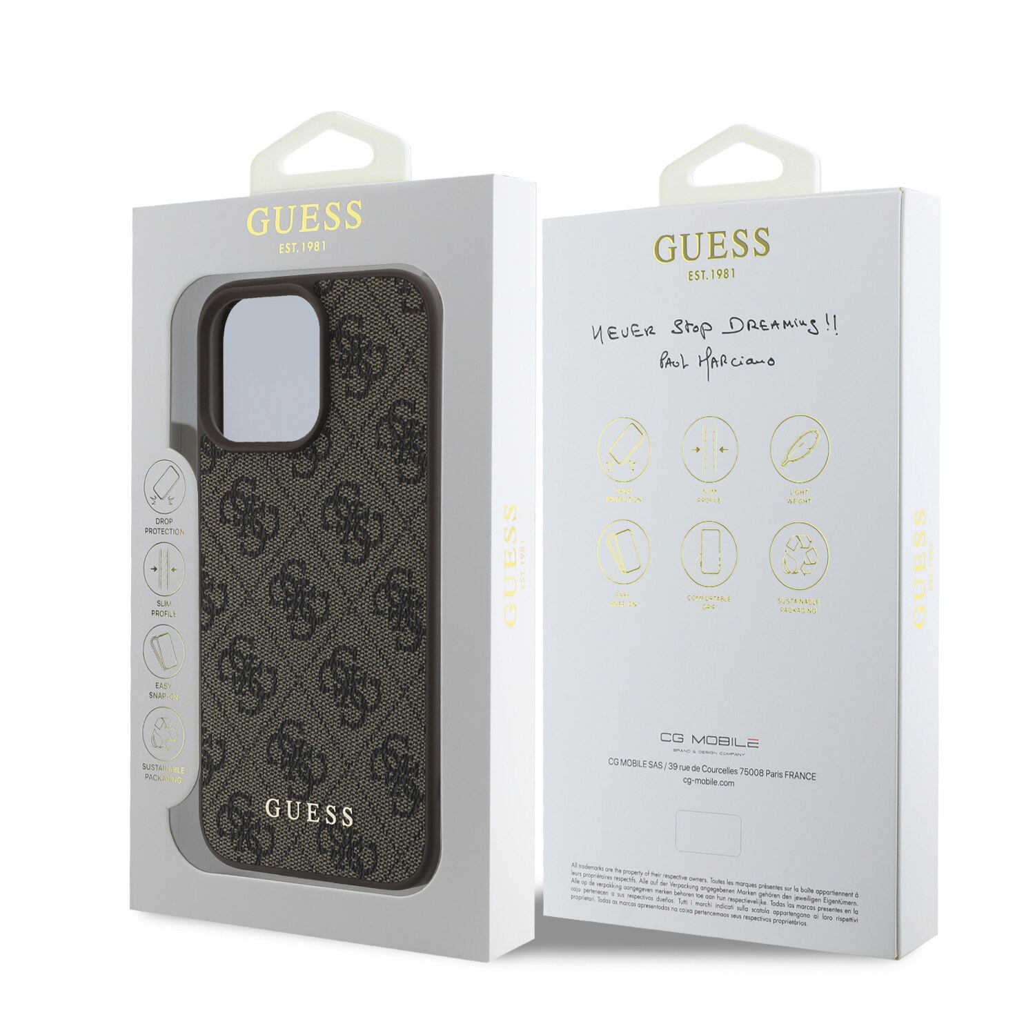 Husa de protectie Guess 4G Charm pentru iPhone 16 Pro Max, Tone on Tone Maro
