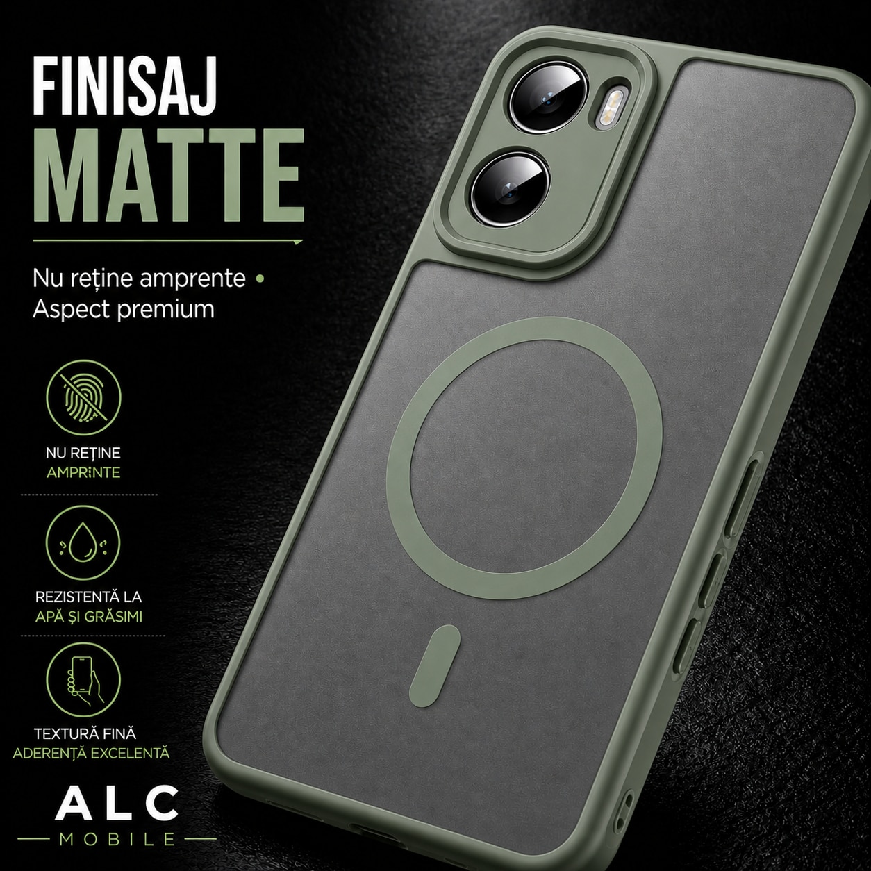 Husa pentru Motorola G06, Matte MagSafe, Protectie 360, Anti-Soc, Protectie Camera, Verde