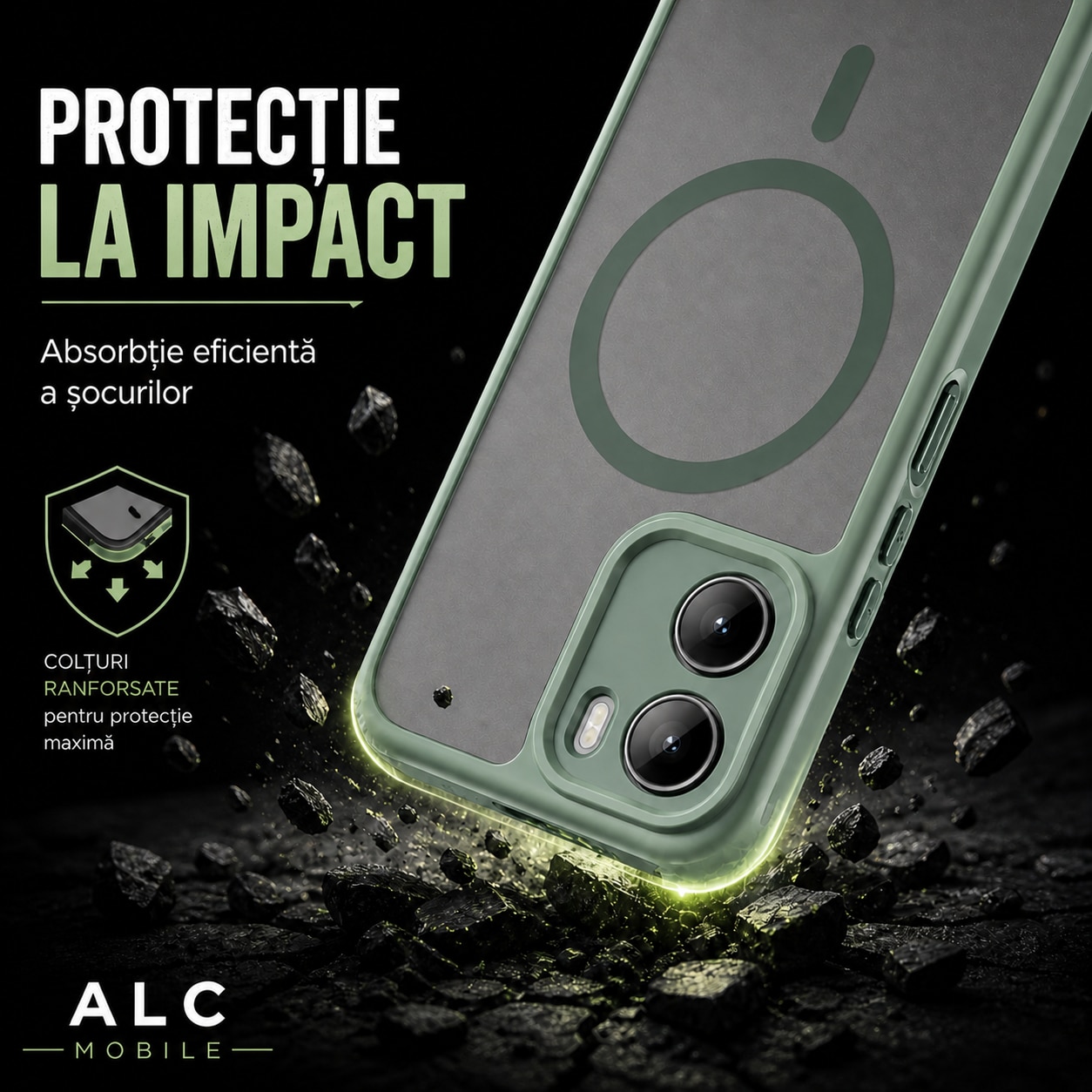 Husa pentru Motorola G06, Matte MagSafe, Protectie 360, Anti-Soc, Protectie Camera, Verde