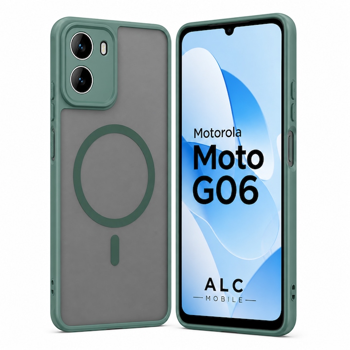 Husa pentru Motorola G06, Matte MagSafe, Protectie 360, Anti-Soc, Protectie Camera, Verde