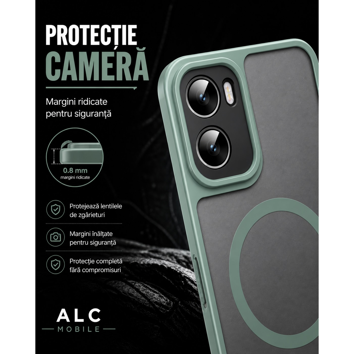 Husa pentru Motorola G06, Matte MagSafe, Protectie 360, Anti-Soc, Protectie Camera, Verde