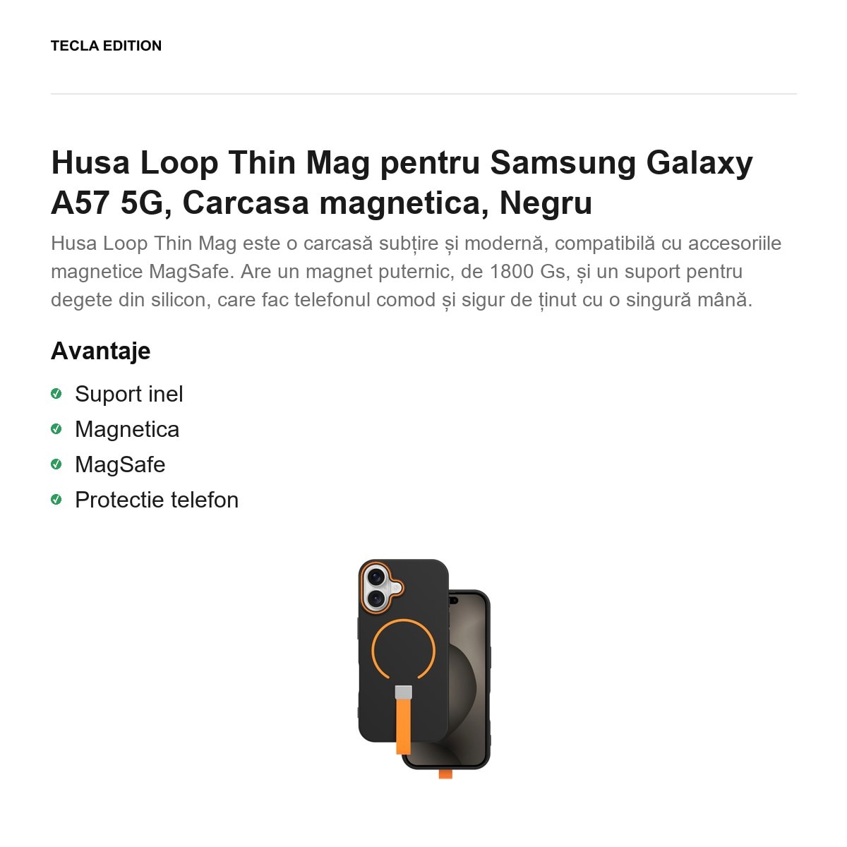 Husa Loop Thin Mag pentru Samsung Galaxy A57 5G, Carcasa magnetica, Negru