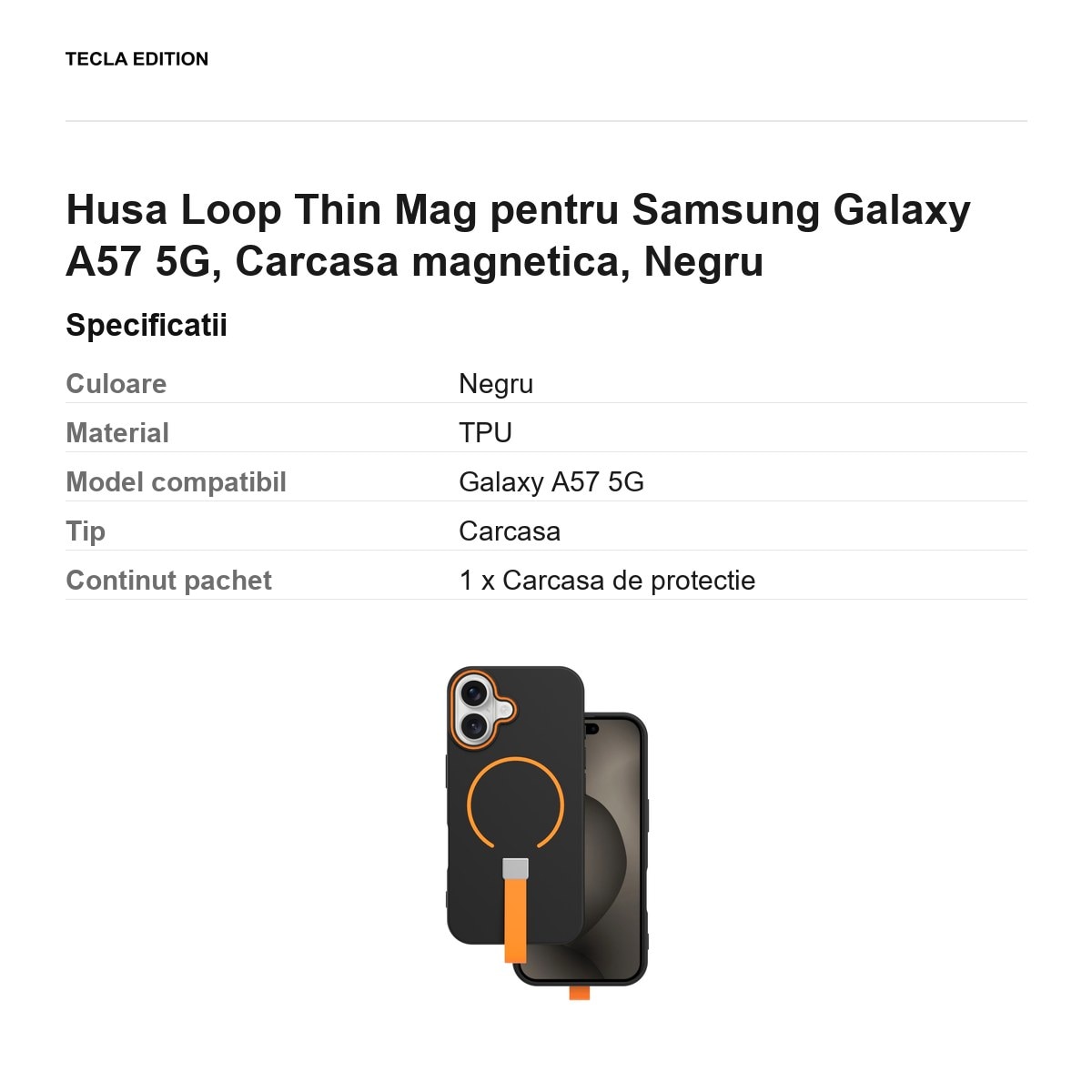 Husa Loop Thin Mag pentru Samsung Galaxy A57 5G, Carcasa magnetica, Negru