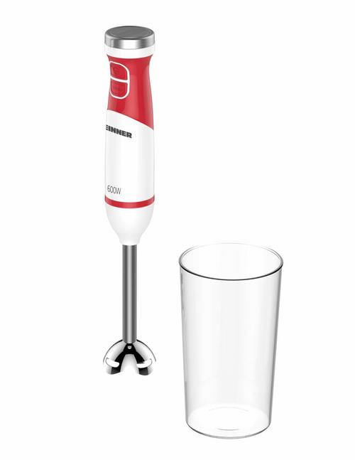 Blender de mana HEINNER HHB-D600WHR, 600 W, 2 viteze, Lame Inox, Cana mixat 0.7 l (Alb/Rosu)