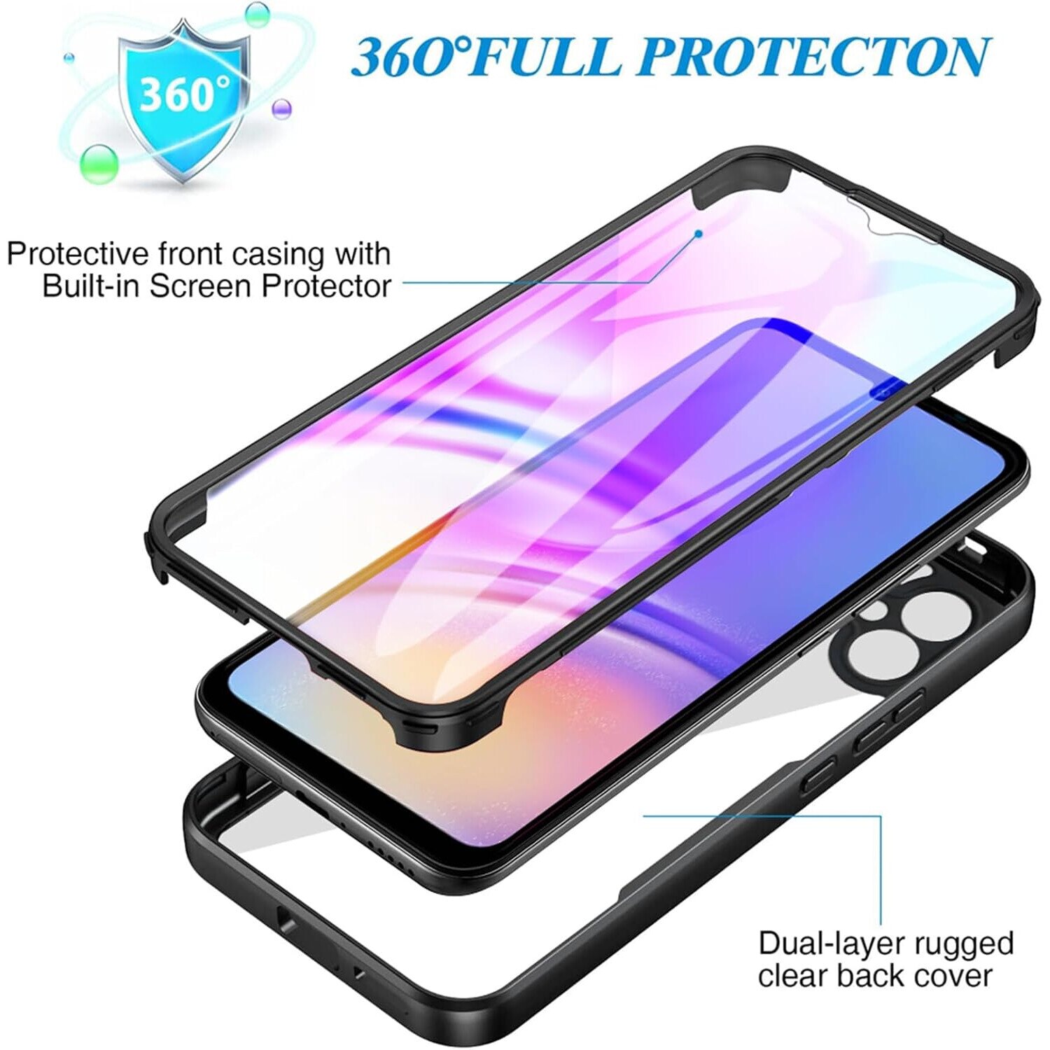 Pachet 360: Husa cu folie integrata pentru Samsung Galaxy A06 Cover360 fata / spate - negru