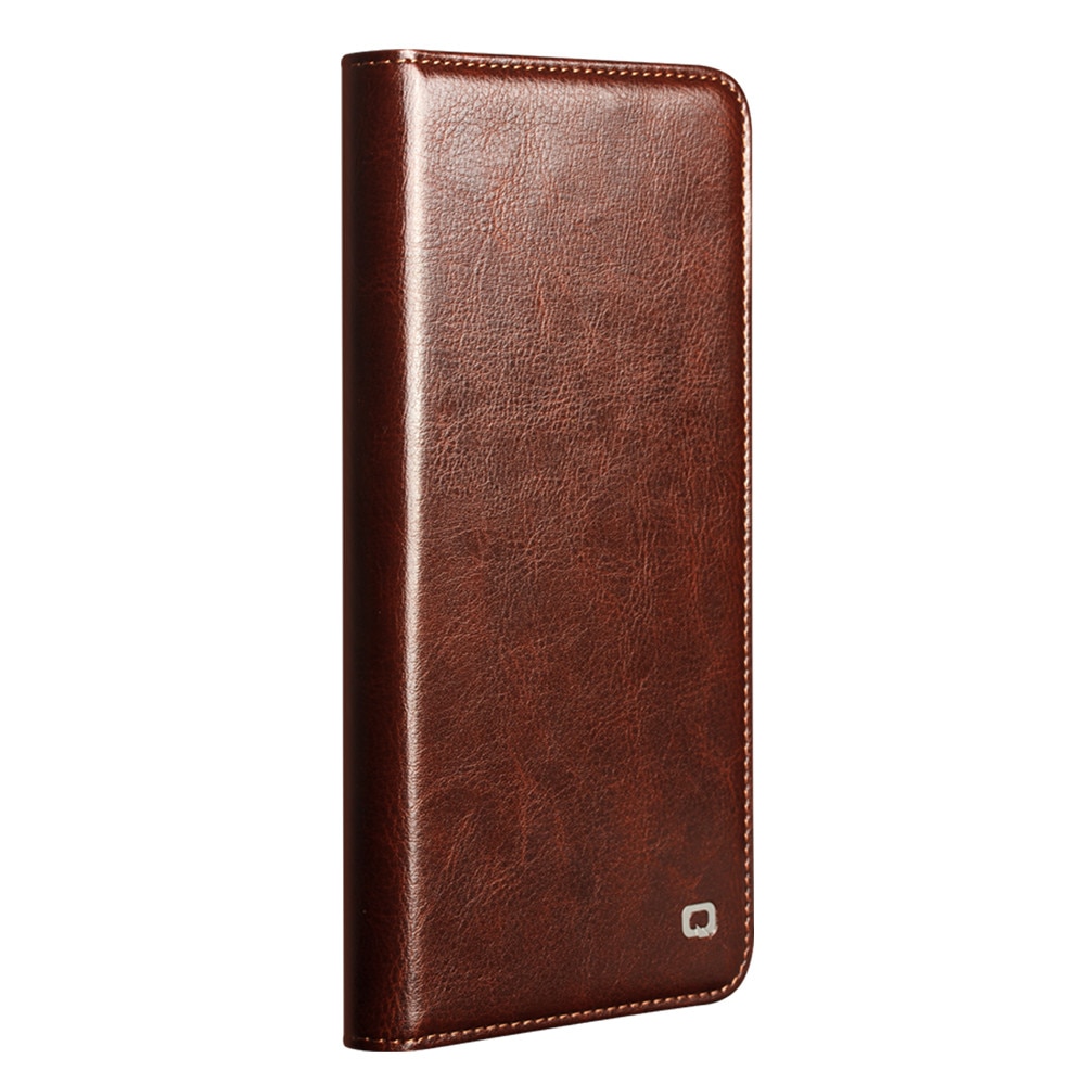 Husa pentru Samsung Galaxy S26 Ultra – piele naturala fina, tip carte, sloturi carduri si bani, functie stand, Qialino Classic Wallet, Maro - Espresso Brown