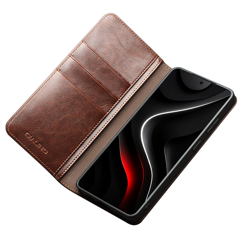 Husa pentru Samsung Galaxy S26 Ultra – piele naturala fina, tip carte, sloturi carduri si bani, functie stand, Qialino Classic Wallet, Maro - Espresso Brown