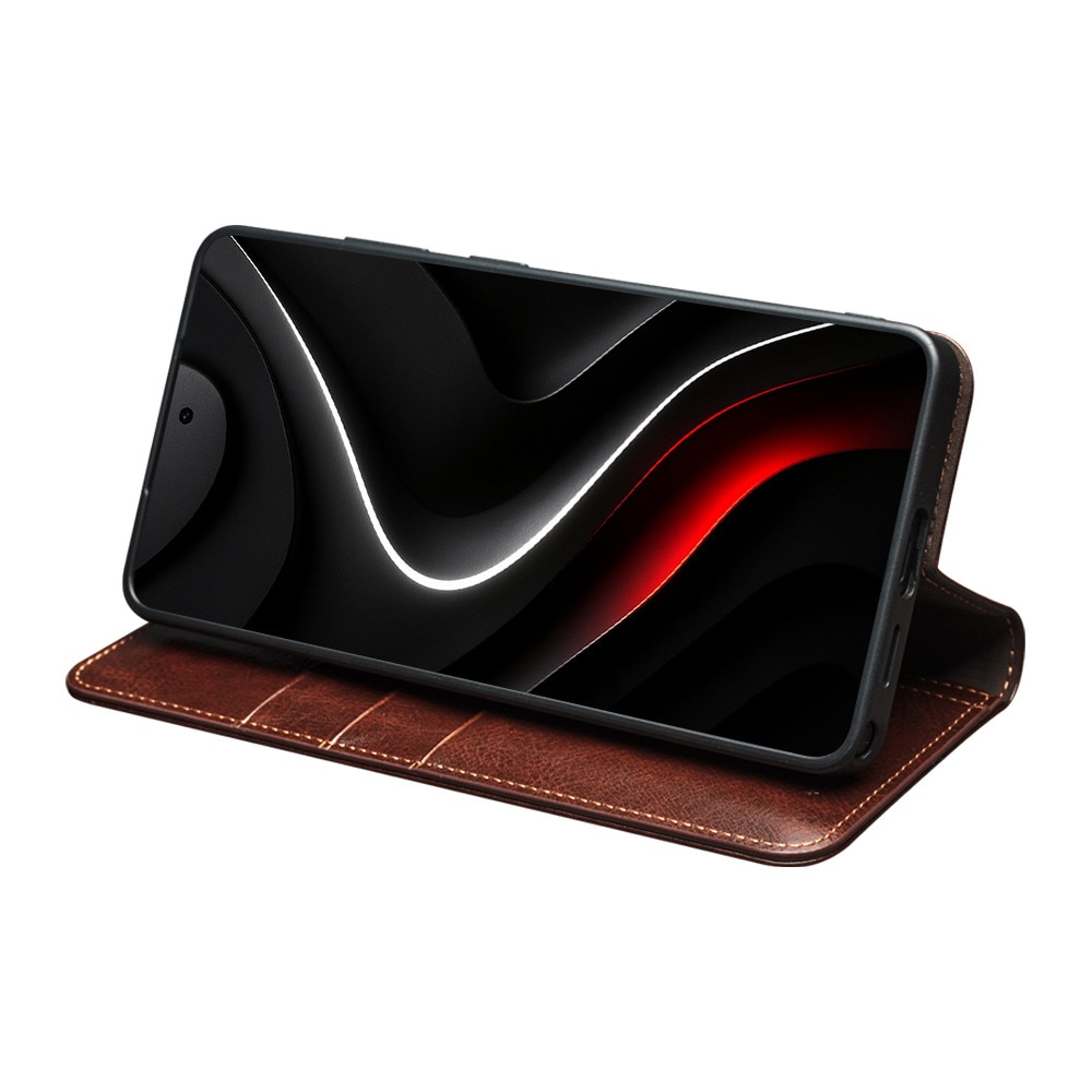 Husa pentru Samsung Galaxy S26 Ultra – piele naturala fina, tip carte, sloturi carduri si bani, functie stand, Qialino Classic Wallet, Maro - Espresso Brown