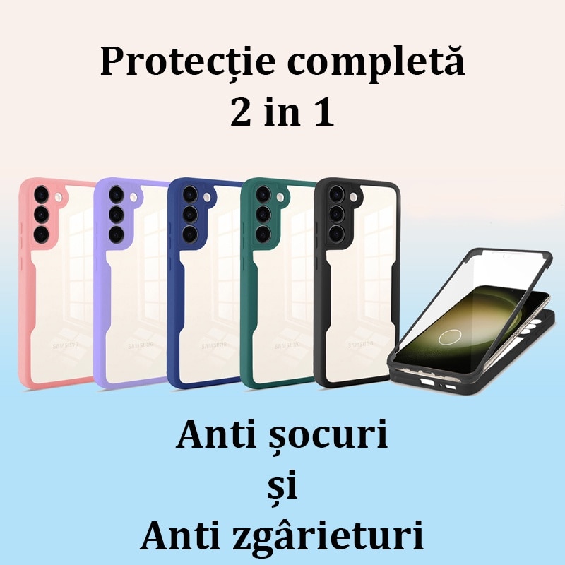 Husa Protectie Full Armor 360 pentru Samsung Galaxy S25/S24, Carcasa Fata + Spate, Protectie completa, Negru