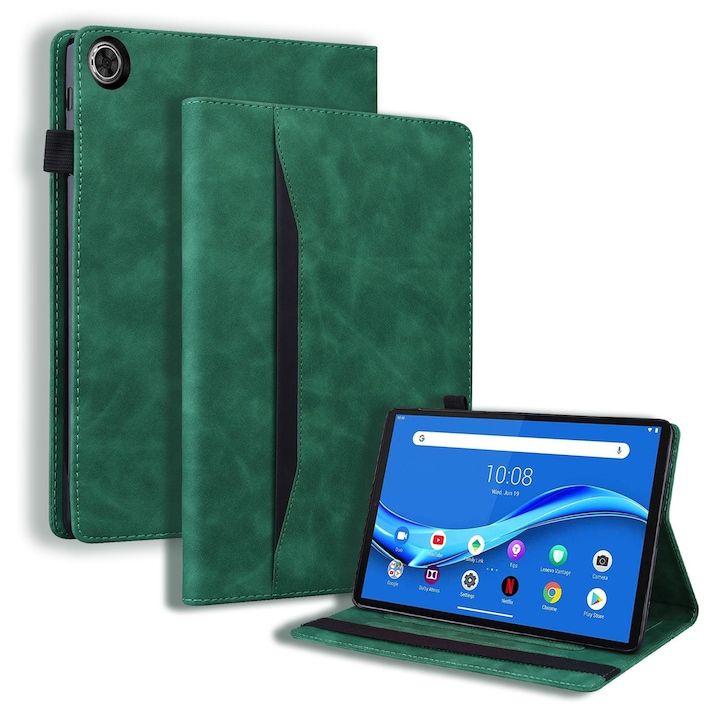 Husa tableta pentru Lenovo Tab K10C / E10C, din piele cu TPU, design flip orizontal rezistent la socuri, Verde