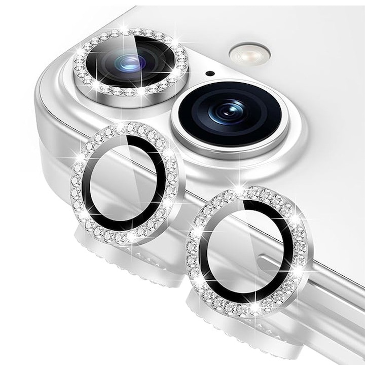 Folie Camera cu Strasuri pentru iPhone 17Individuala, Sticla, Argintiu