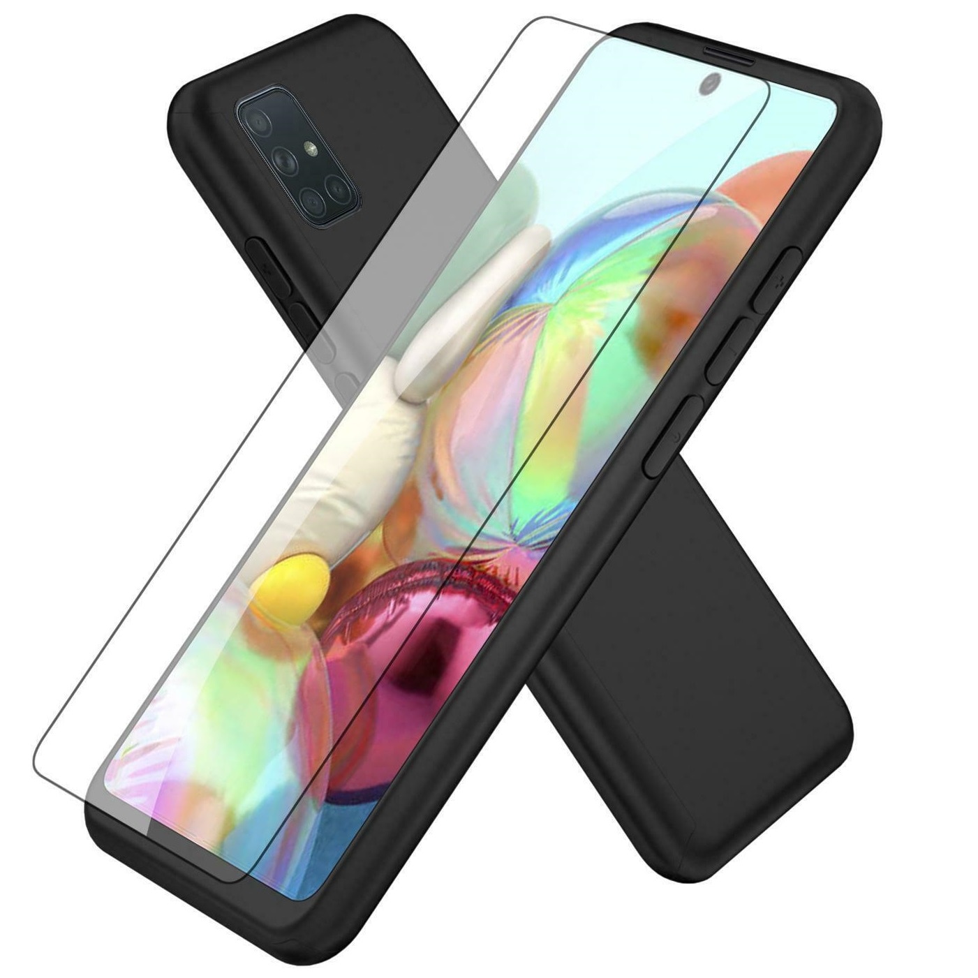 Husa Full Cover 360° (fata + spate + folie sticla) pentru Samsung Galaxy A51, Negru