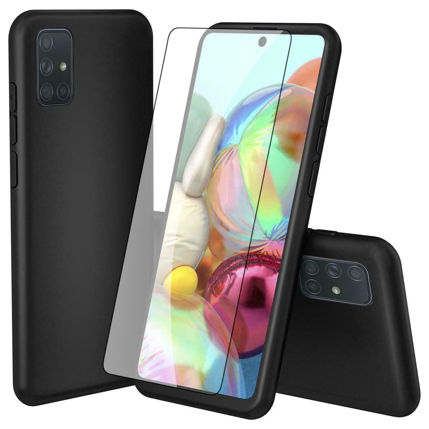 Husa Full Cover 360° (fata + spate + folie sticla) pentru Samsung Galaxy A51, Negru