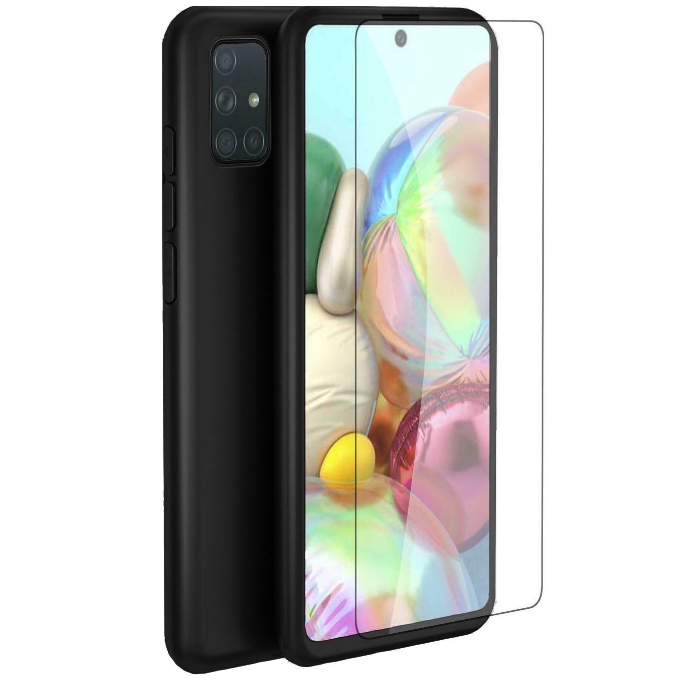 Husa Full Cover 360° (fata + spate + folie sticla) pentru Samsung Galaxy A51, Negru