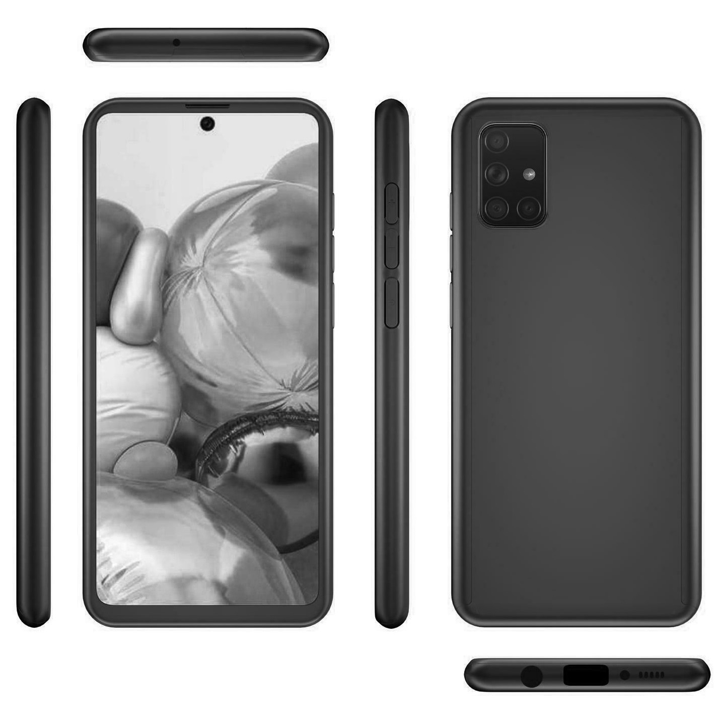 Husa Full Cover 360° (fata + spate + folie sticla) pentru Samsung Galaxy A51, Negru