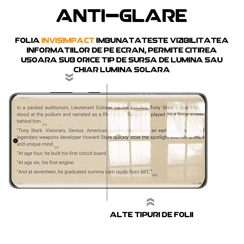 Folie InvisImpact compatibila cu TCL 20 SE, Polimer siliconic, Adeziv premium, Montare usoara, Fara lichid, Regenerabila, Full Glue, Compatibila cu senzorul de amprenta, Full Face