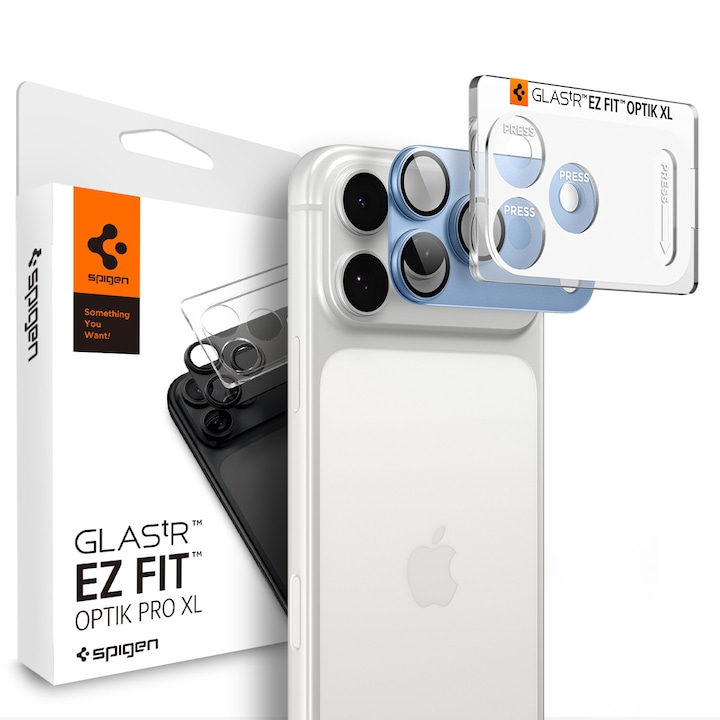 Protectie camera foto Spigen Glass tR EZ Fit Optik Pro XL compatibila cu iPhone 18 Pro Max, Light Blue