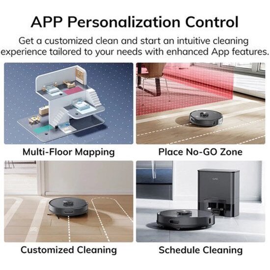 Robot aspirator Corenia QRE-4331296, baza cu golire automata, 5000 Pa, sac 3,5 L, autonomie 260 min, rezervor apa 200 ml cu functie mop, Wi‑Fi, compatibil Alexa/Google, gri inchis
