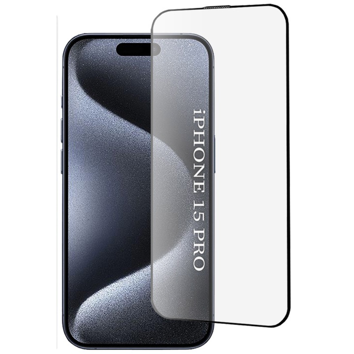 Folie de protectie pentru iPhone 15 Pro Comari® NeoGlass, sticla securizata 9H, Full Glue, claritate HD, rezistenta la zgarieturi, margini negre, transparent