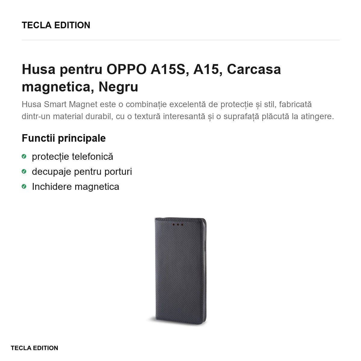 Husa Smart Magnet pentru OPPO A15S, A15, tip carte cu inchidere magnetica, Negru
